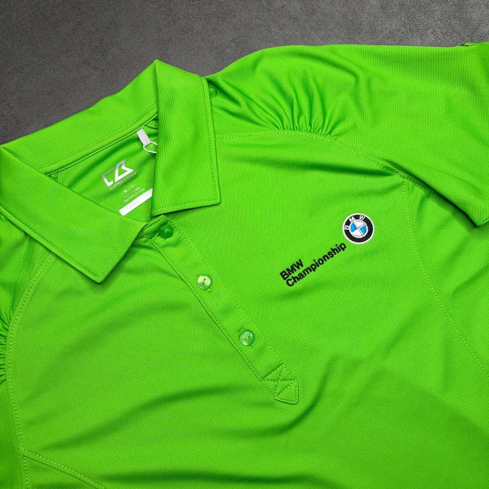 NWT Cutter & Buck Polo Shirt Women M Lime Green BMW Championship Golf DryTec